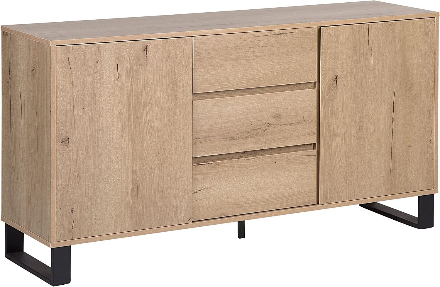 Sideboard heller Holzfarbton 3 Schubladen 2 Schränke ELDA Bild 1