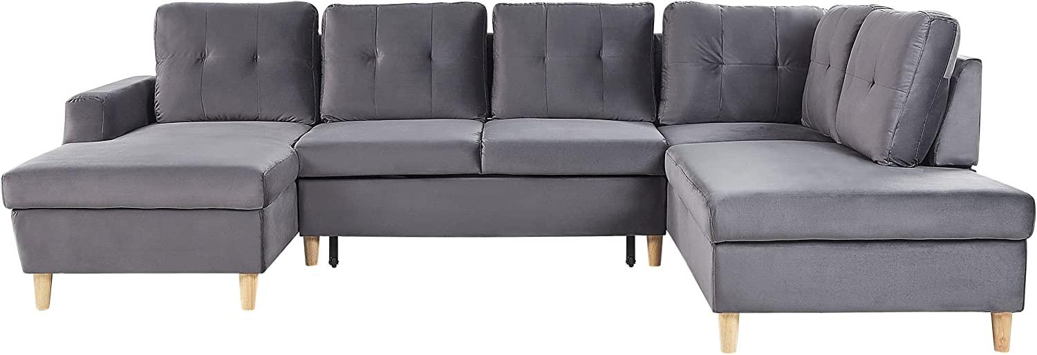 Schlafsofa LERUM Grau Samtstoff Symmetrisch Bild 1