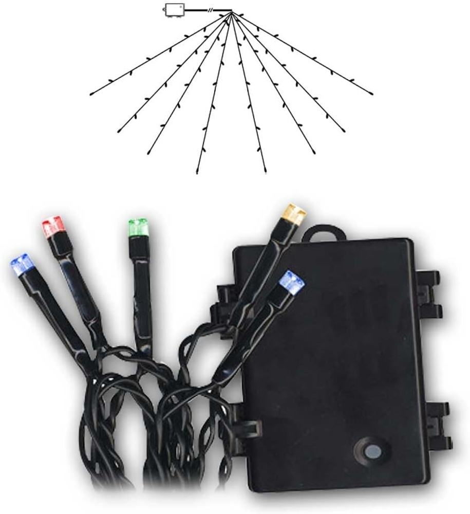 Outdoor-Lichterkette ,Akku' mit Batterie + Timer, 8 Stränge, 64 Mini LEDs in bunt, wetterfest, 270x140cm Bild 1