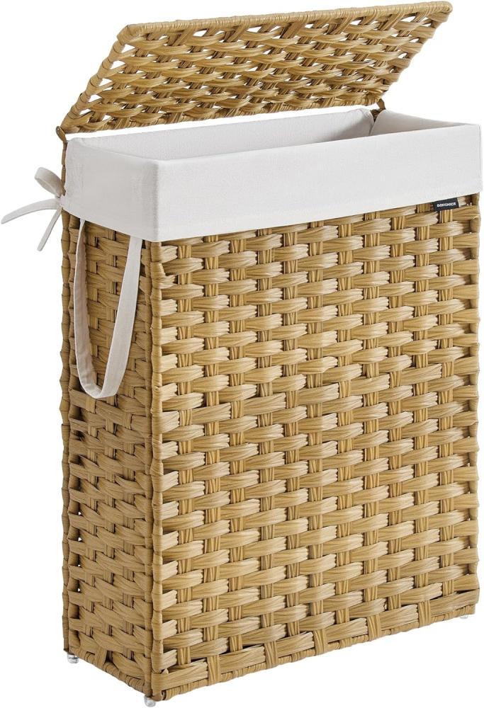 Songmics Wäschekorb mit herausnehmbarem Wäschesack, synthetisches Rattan Pastellgelb, 55L Bild 1