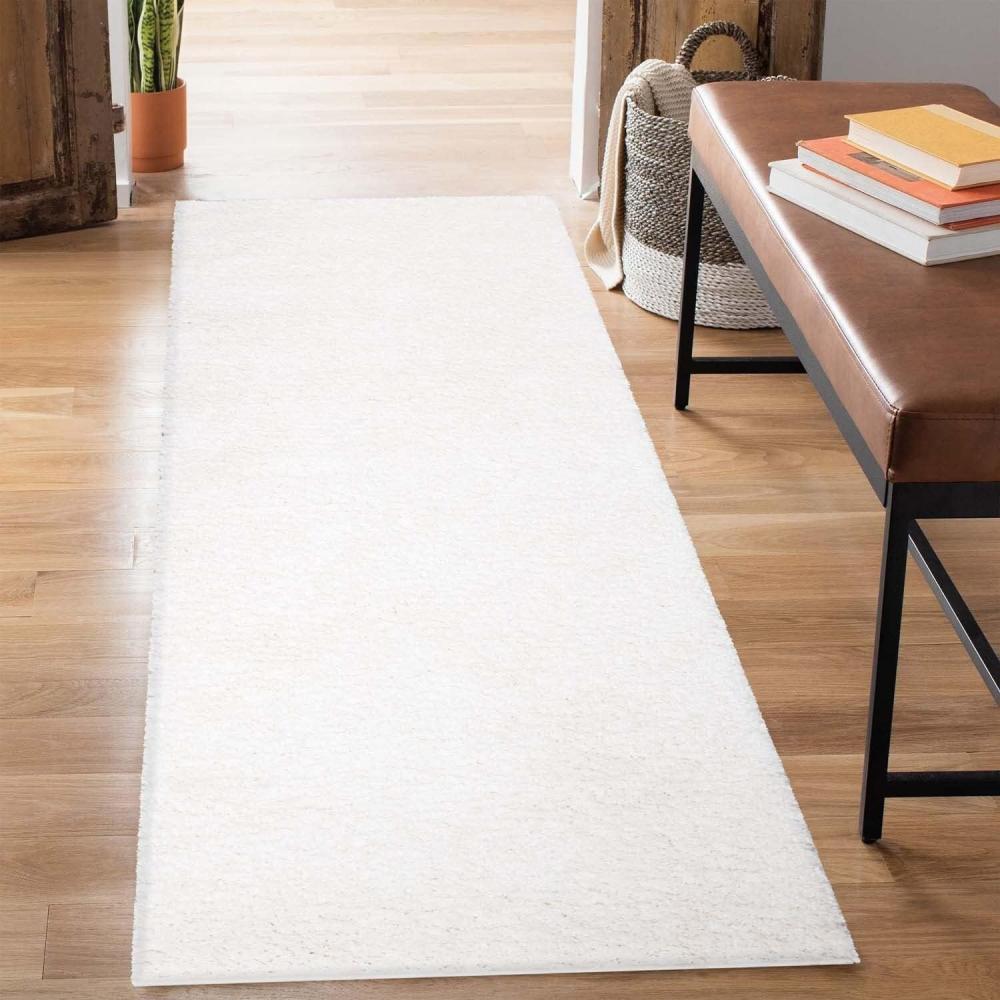 carpet city Shaggy Hochflor Teppich - Läufer 80x300 cm - Creme - Langflor Flurteppich - Einfarbig Uni Modern - Flauschig-Weiche Teppiche Schlafzimmer Deko Bild 1