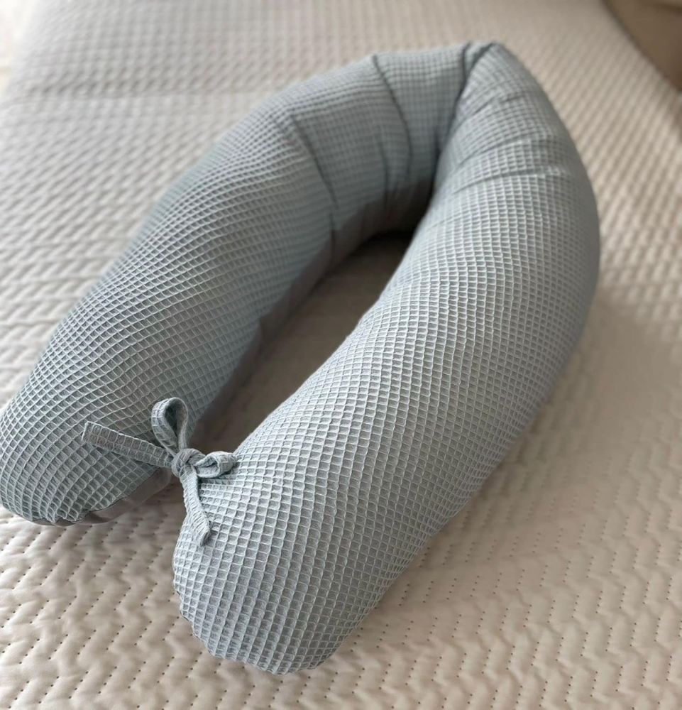 Loolay Stillkissen WAFFELPIQUE/ GLATT Schwangerschaftskissen Seitenschläferkissen Kissen, Baumwolle M/ L u. L/ XL Kissen + Waffelstoff BEZUG abnehmbar Reißverschluss, 170 und 190 cm Lagerungskissen Geschenk GRAU MINZE ROSA GELB, 100% Europäische PREMIU... Bild 1