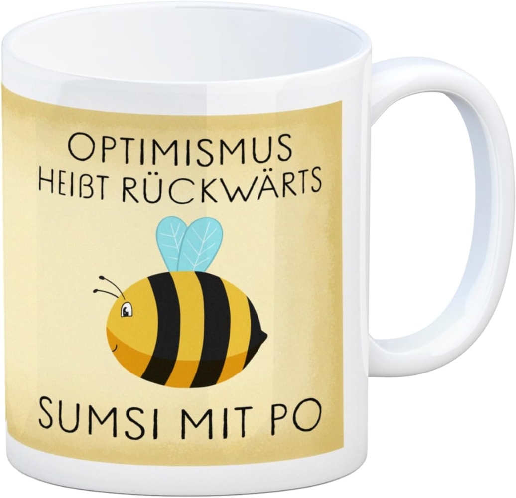 speecheese Tasse Optimismus heißt rückwärts Sumsi mit Po Biene Kaffeebecher mit Spruch Bild 1