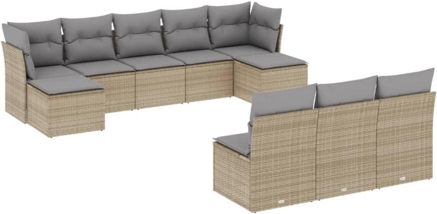 vidaXL 10-tlg. Garten-Sofagarnitur mit Kissen Beige Poly Rattan 3250128 Bild 1