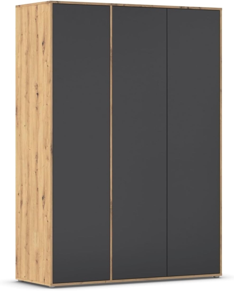 Rauch Möbel Nabila, Drehtürenschrank, Kleiderschrank, Kleiderschränke, Garderobe, 3-türig, Push-to-Open, Farbe Grau metallic/Eiche Artisan, Schwarz, Holz, 140 x 194 x 53 cm Bild 1