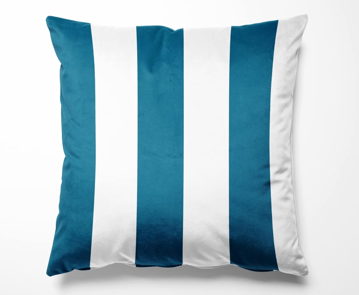 Mako Satin Bettwäsche Blocksteifen petrol blau Kissenbezug 40x40 | freundin home collection Bild 1