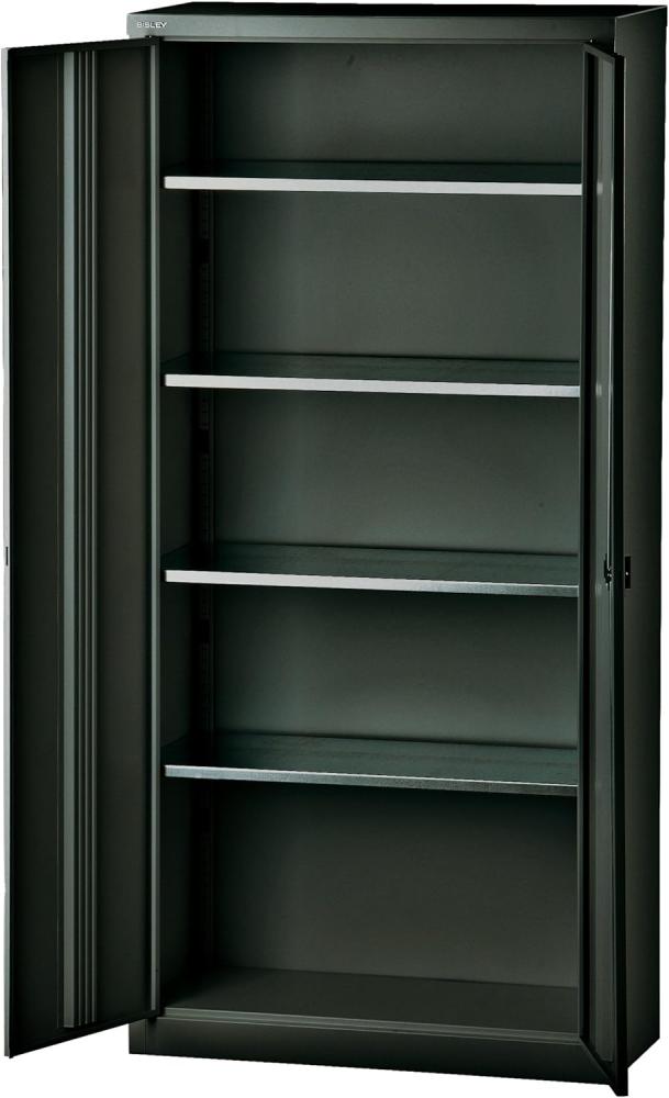 Bisley Flügeltürenschrank Universal, 4 Fachböden, 5 OH, Farbe schwarz Bild 1