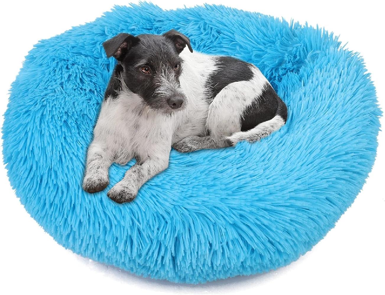 wuuhoo® Hundebett Fluffy 60cm Donut für kleine und mittelgroße Hunde - weiches Haustierbett, waschbares Hundekörbchen für Hund oder Katze, flauschiger Hundekorb blau Bild 1