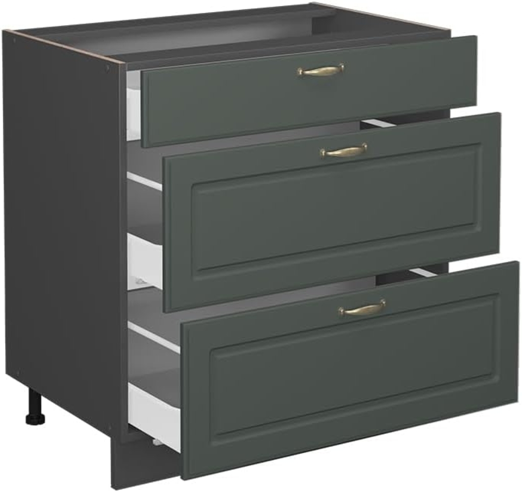 Vicco Küchenunterschrank Fame-Line, Grün-Gold Landhaus/Anthrazit, 80 cm mit 3 Schubladen, AP Eiche Bild 1