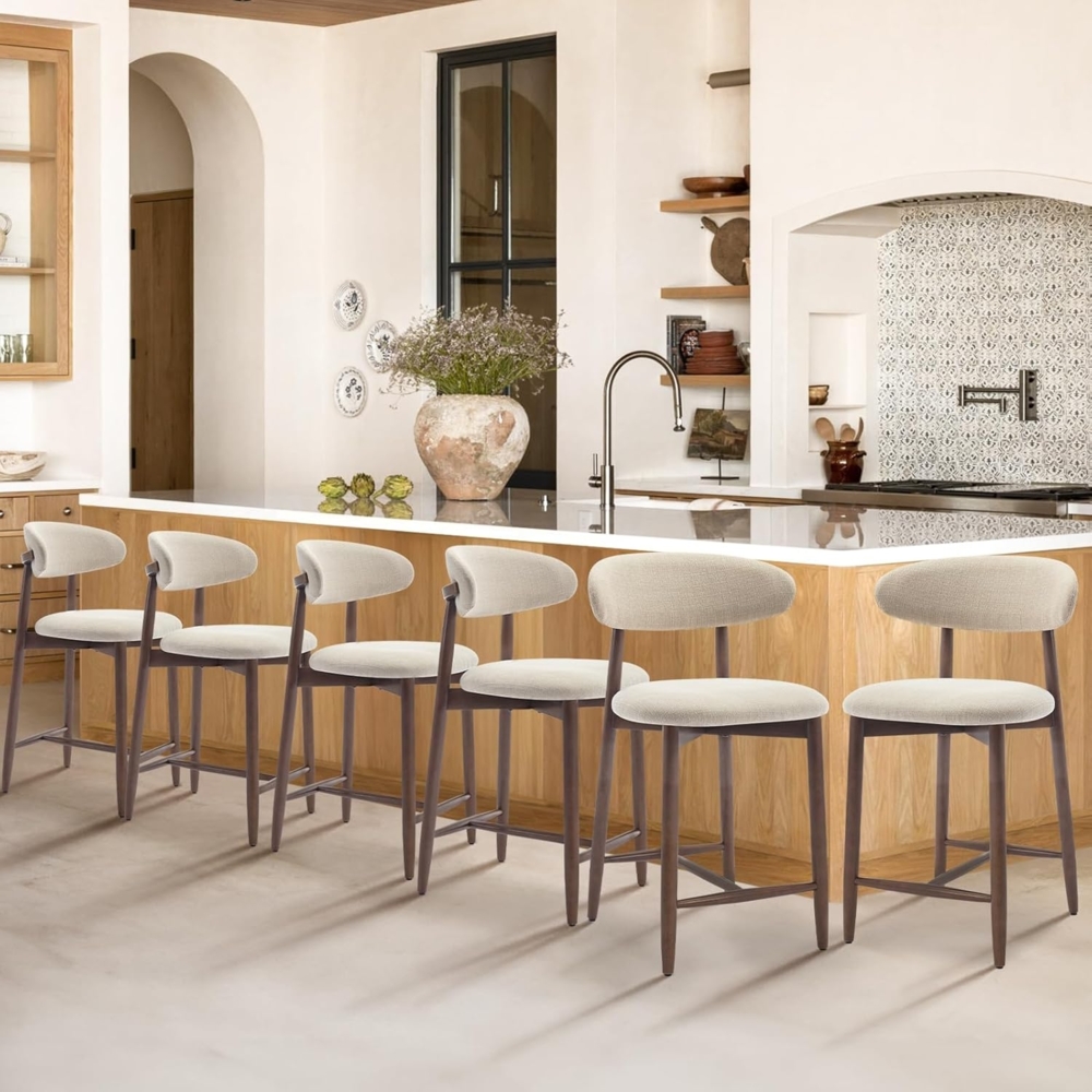 COLAMY Barhocker 6er Set, Bar Hocker mit Lehne, Küchenstühle mit Rückenlehne, Barstuhle mit Holzbeinen für Küche, Bar, Esszimmer, Büro, Beige Bild 1