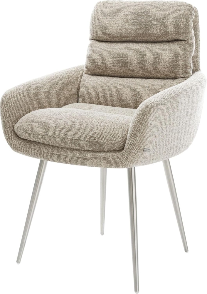 Esszimmerstuhl Abelia-Flex mit Armlehnen Webstoff Soft Beige 4-Fuß konisch Edelstahl Bild 1