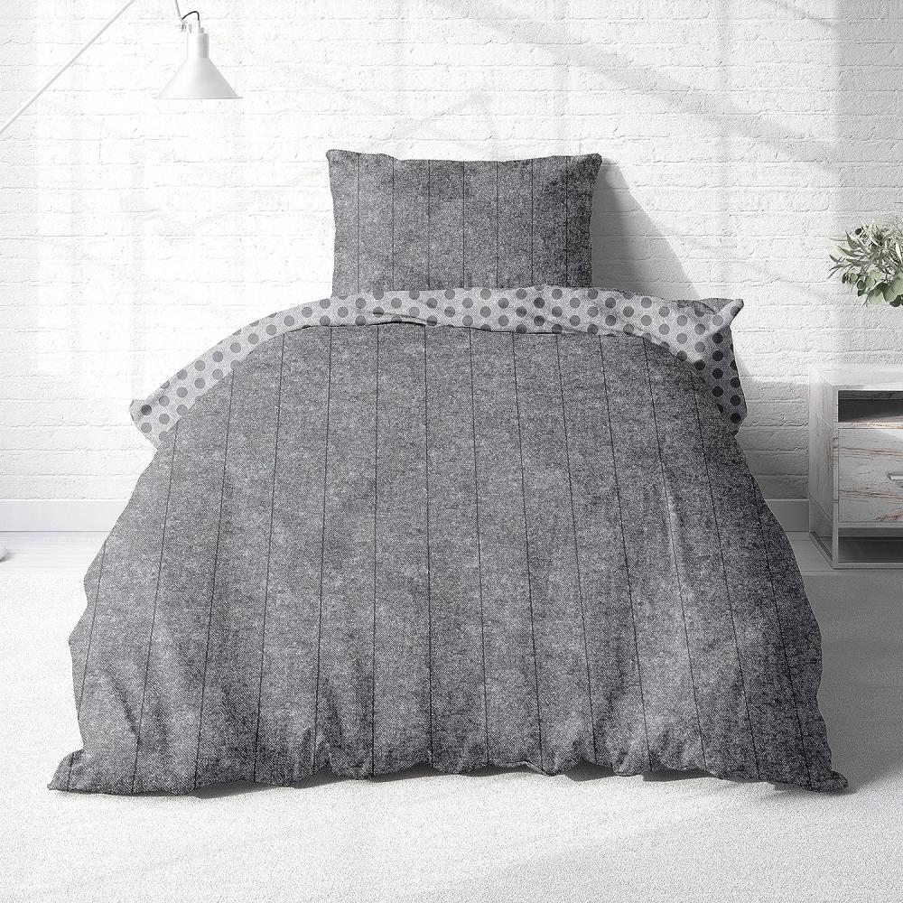 Träumschön Bettwäsche Biber 135x200 oder 155x220 cm, Wende-Design Punkte Streifen, Biber, 2 teilig, mit Reißverschluss, 100% Baumwolle, kuschelig warm im Winter Bild 1