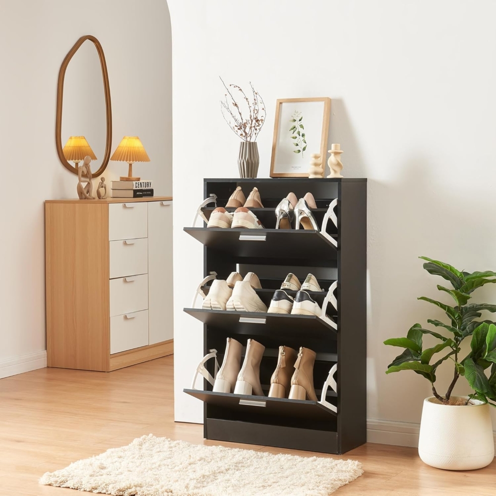 Schuhschrank Sykkylven 103x60x24 cm mit 3 Klappen Schwarz [en. casa] Bild 1