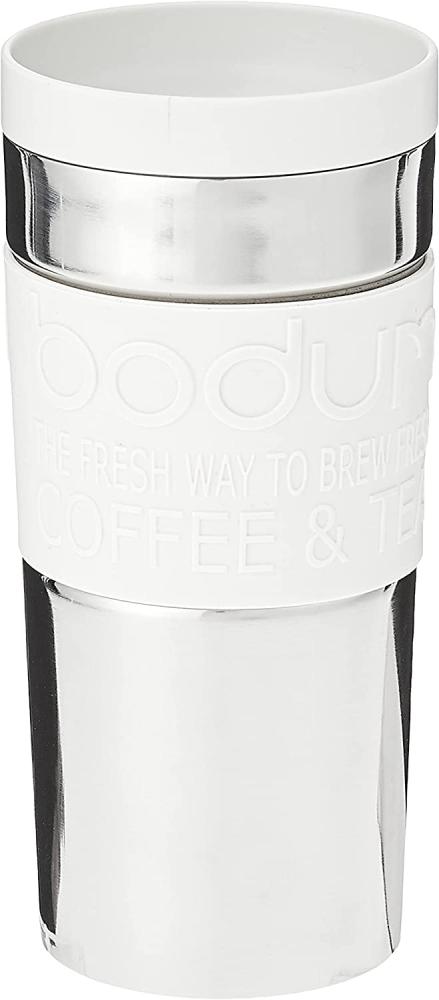 Bodum 11093-913 Travel mug, 0. 35 L, Reisebecher Edelstahl 8. 5 x 8. 5 x 18 cm, weiß Bild 1