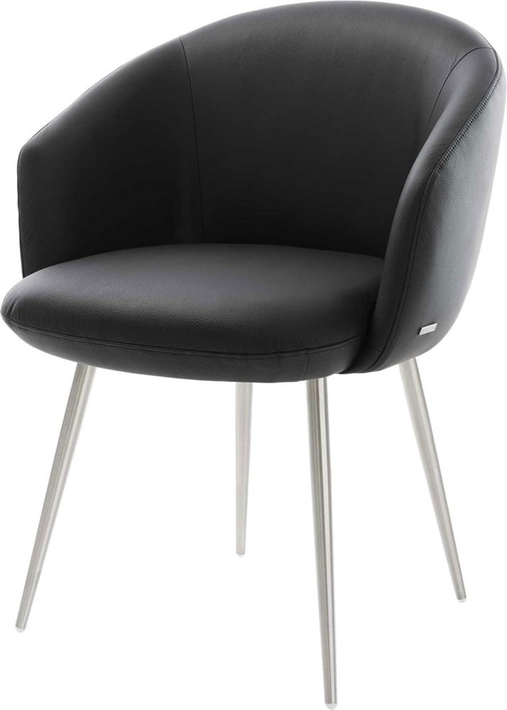 Esszimmerstuhl Caja-Flex mit Armlehnen Echt-Leder Schwarz 4-Fuß konisch Edelstahl Taschenfederkern Bild 1