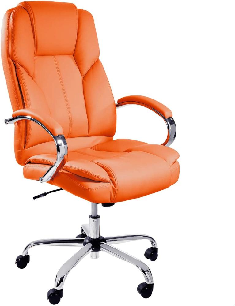 TPFLiving Bürostuhl Chefsessel Schreibtischstuhl Ergonomisch Drehstuhl XXL Dallas - Premium Schwerlast Computerstuhl Modern Kunstleder, Belastbar bis 215kg, abgebremste Rollen, Orange Bild 1