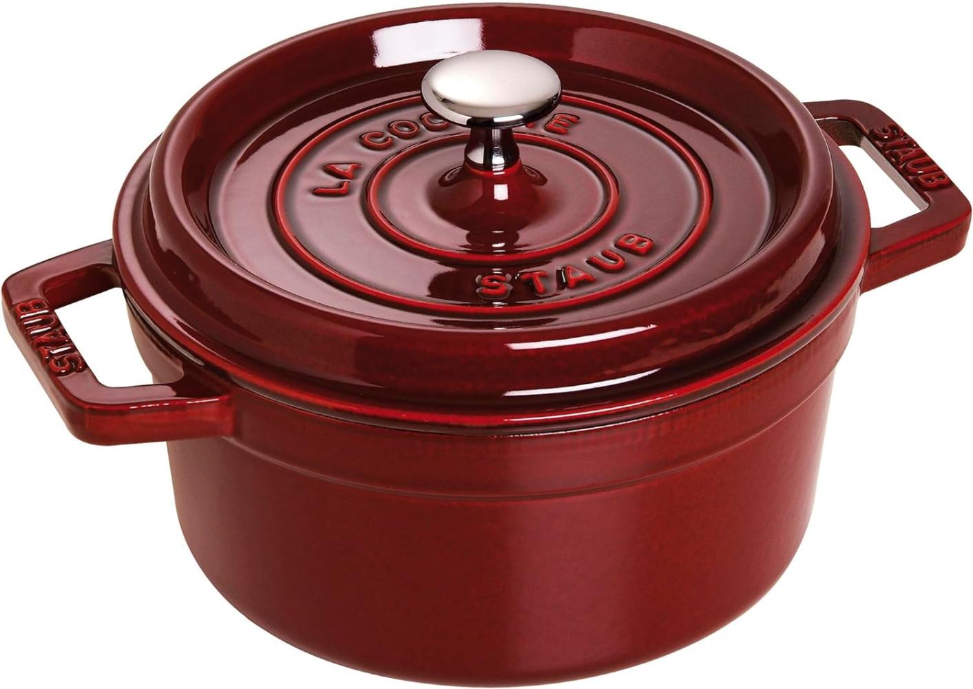 STAUB Gusseisen Bräter/Cocotte, Rund 22 cm, 2,6 L, Aromaregen Funktion, Für alle Herdarten geeignet, Grenadine Bild 1