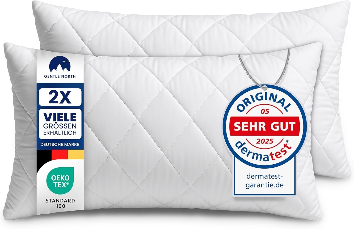 Gentle North Kopfkissen (40x80 cm groß) - 2er Set Kissen für Bett und als Dekokissen - Mit Reißverschluss für Füllung - Sofakissen - Zierkissen für Couch und Sofa - Ökotex - Waschbar bis 60° - Weiß Bild 1