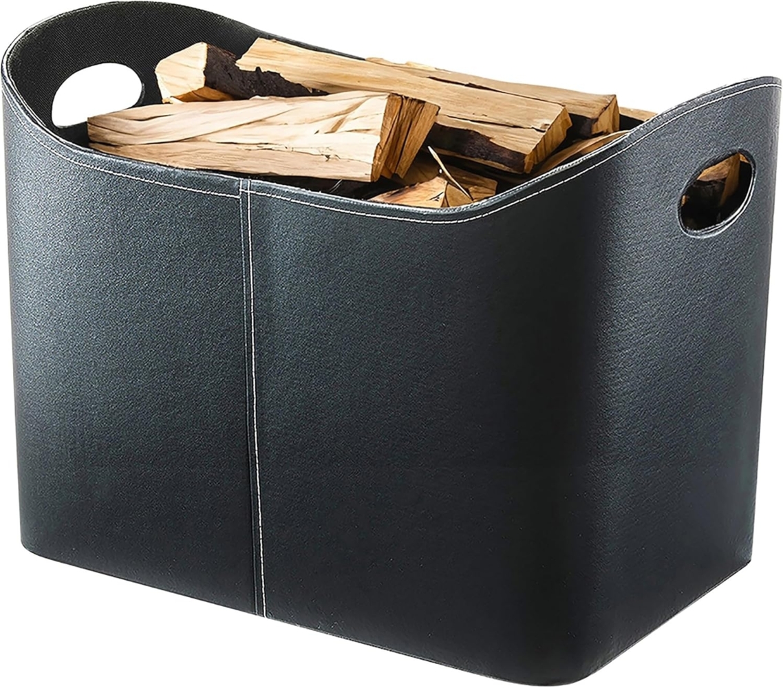 Kobolo Kaminholzkorb Holztrage in schwarz aus Kunstleder (ohne Deckel) Bild 1