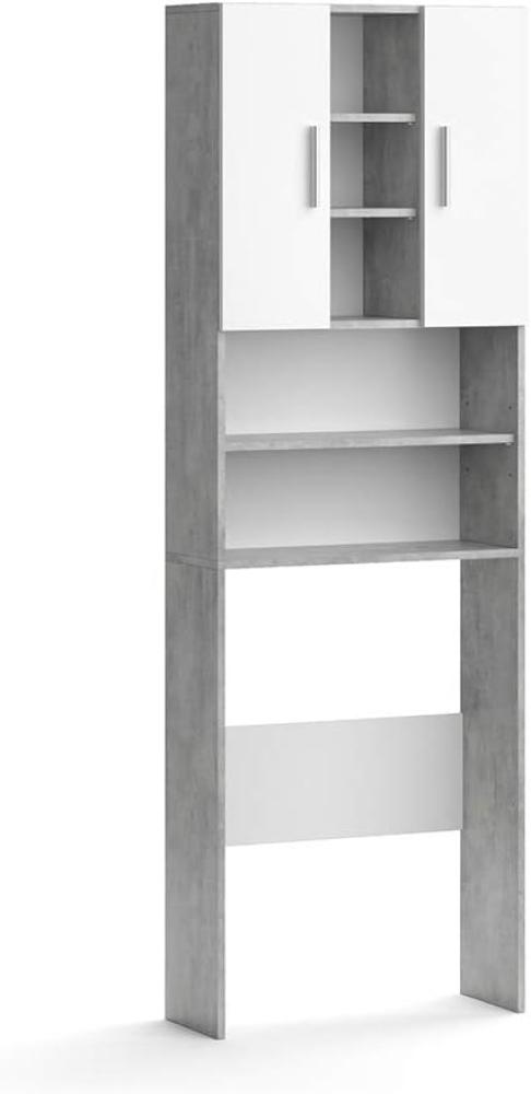 VICCO Waschmaschinenschrank LUIS 190x64cm Weiß Beton Badschrank Hochschrank Bild 1