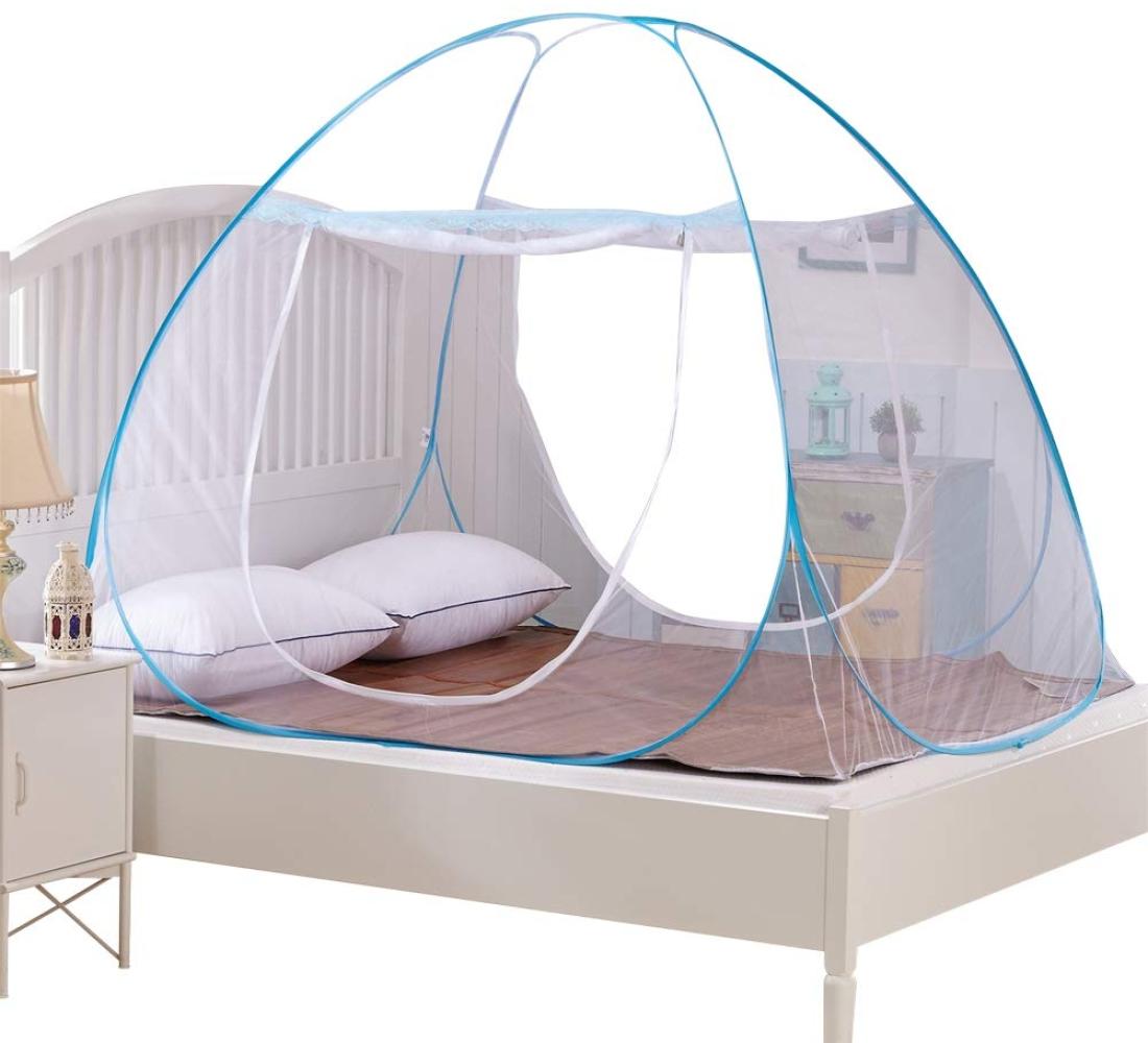 Moskitonetz Doppelbett, Reise Mückennetz, Anti Mosquito, doppelte Tür, Moskitonetz pop up für Doppelbett (180 * 200 * 150 cm) (Blau) Bild 1