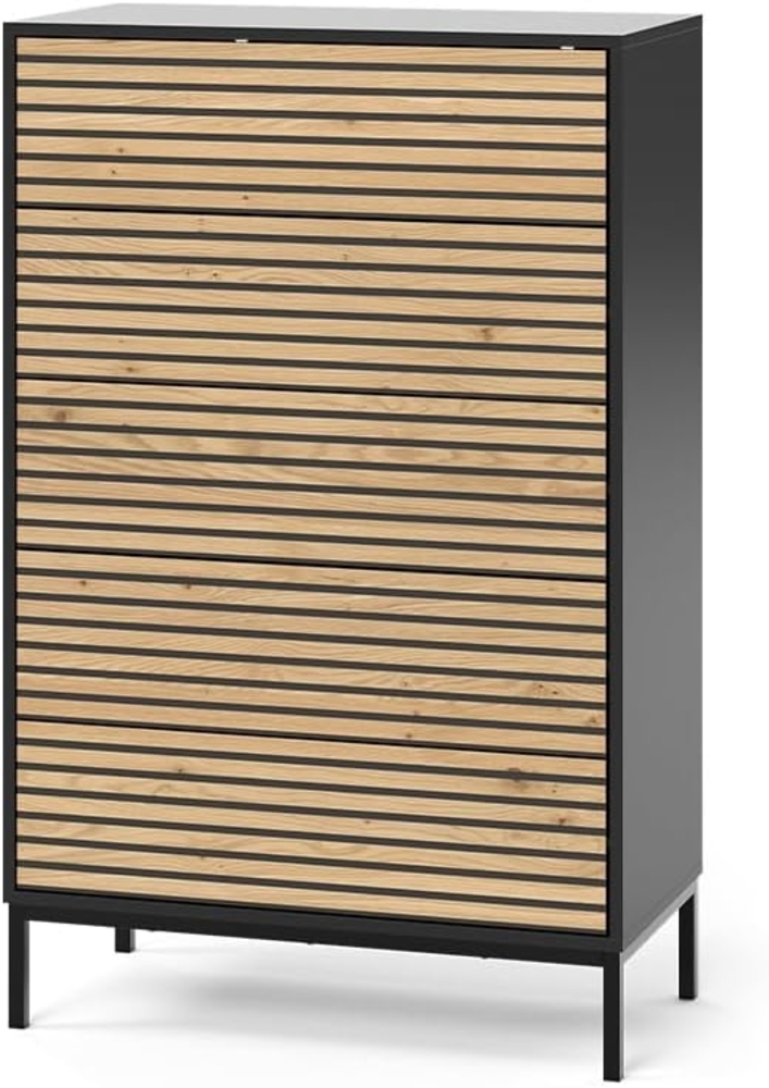 Kommode Eliza Goldkraft Eiche/Anthrazit 76 x 120 cm mit 5 Schubladen Vicco Bild 1