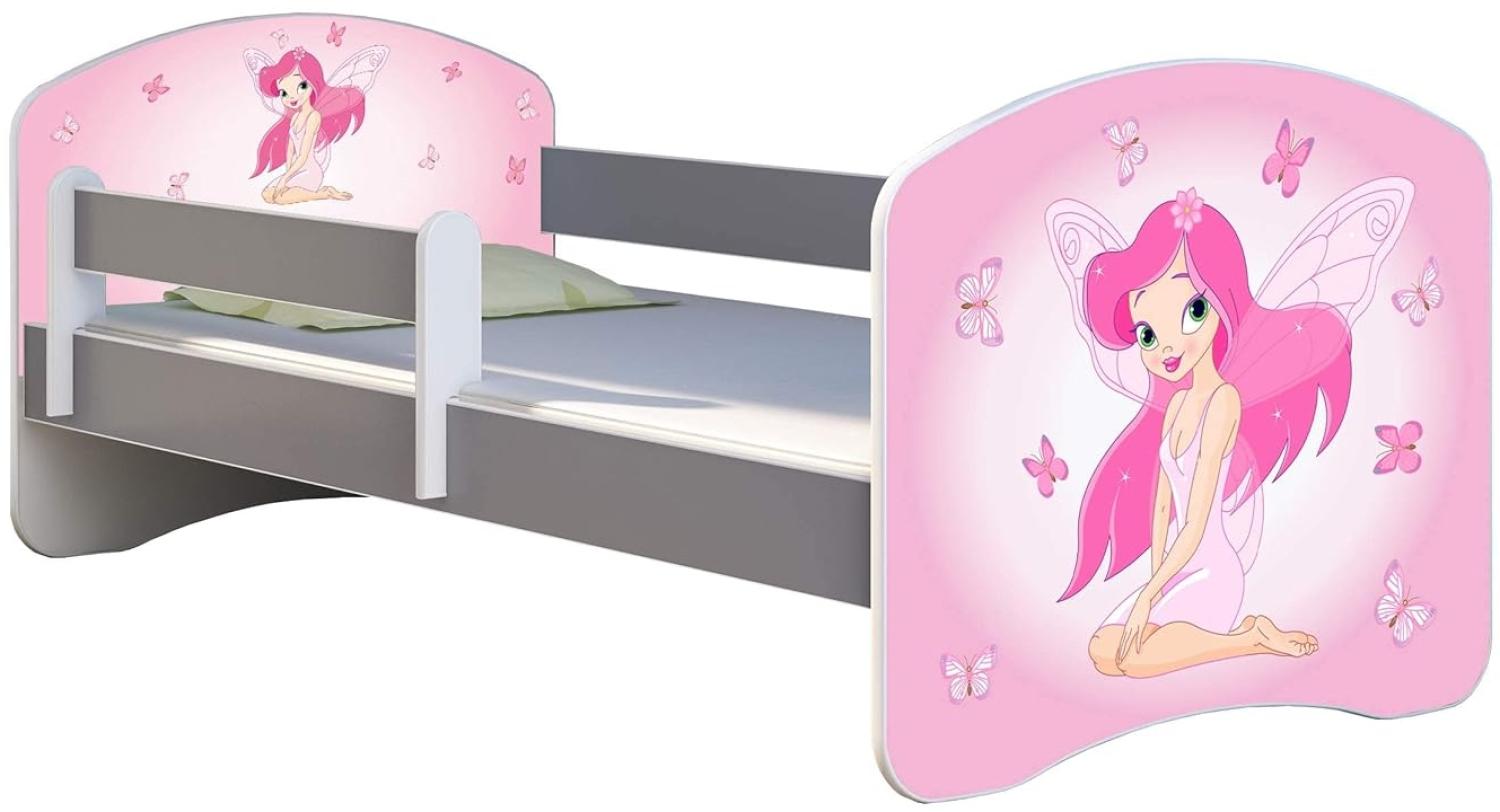 ACMA Kinderbett Jugendbett mit Einer Schublade und Matratze Grau mit Rausfallschutz Lattenrost II (07 Rosa Fee, 160x80) Bild 1