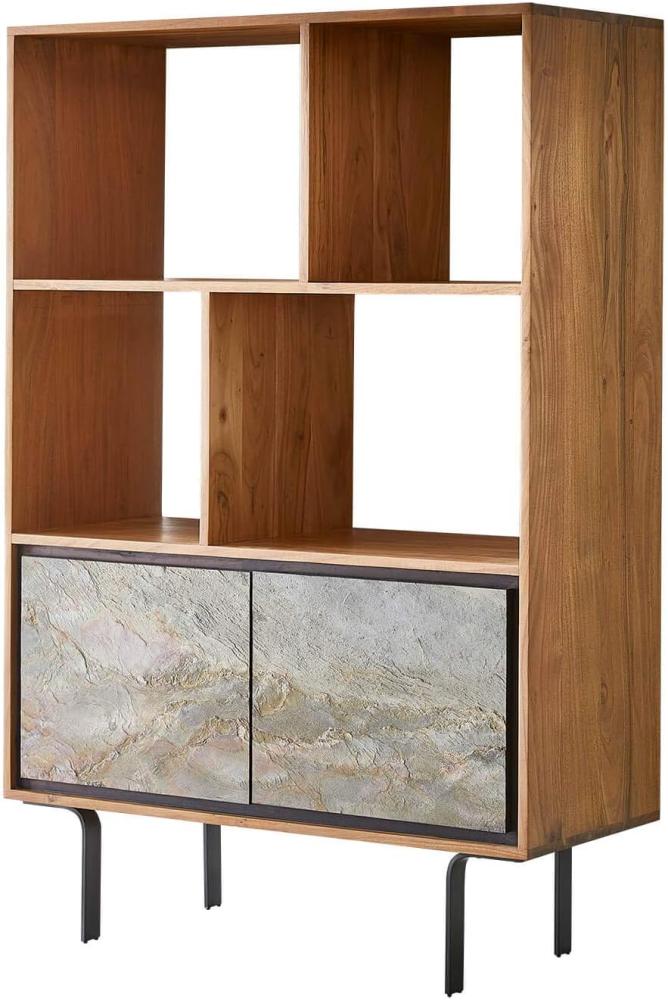 Highboard Juwelo 88x135 cm Akazie Natur mit Steinfurnier Bild 1