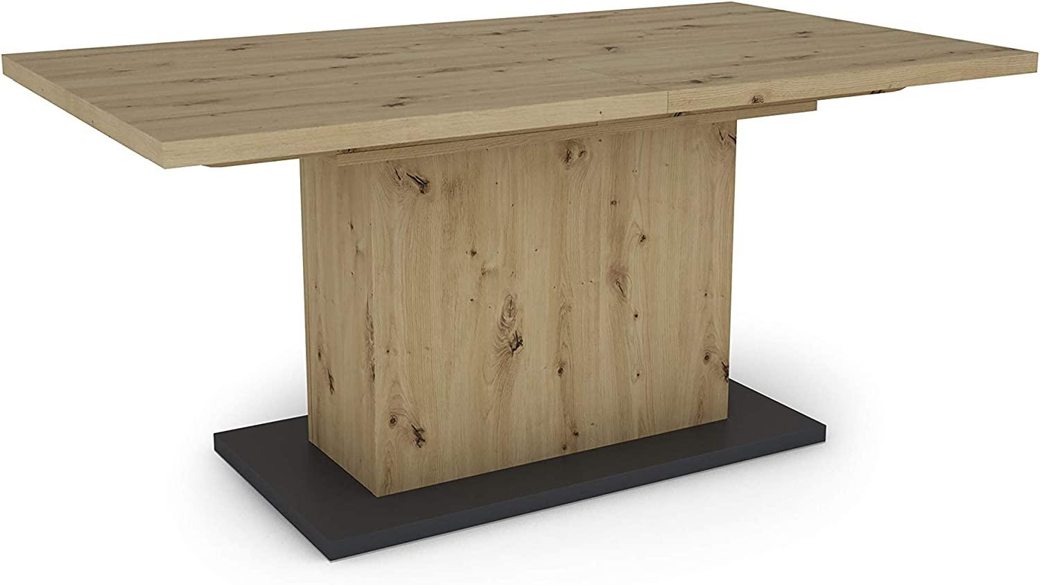 byLIVING Esszimmertisch ATHEN / Eiche-Optik braun / großer Auszugstisch 160 cm bis 200 cm / Säulentisch mit Ausziehfunktion / Tisch mit Synchronauszug und Einlegeplatte / 160-200x90, H 75 cm Bild 1