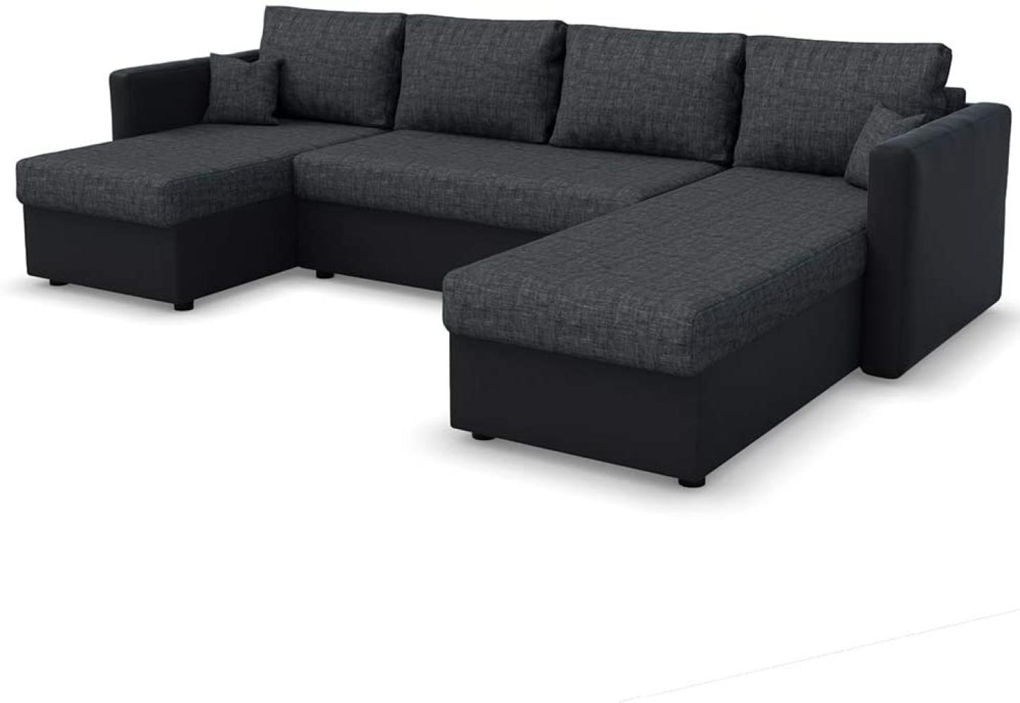 VICCO XXL Ecksofa mit Schlaffunktion Schwarz - Couch Ecksofa Schlafsofa Taschenfederkern Polstereck Bild 1