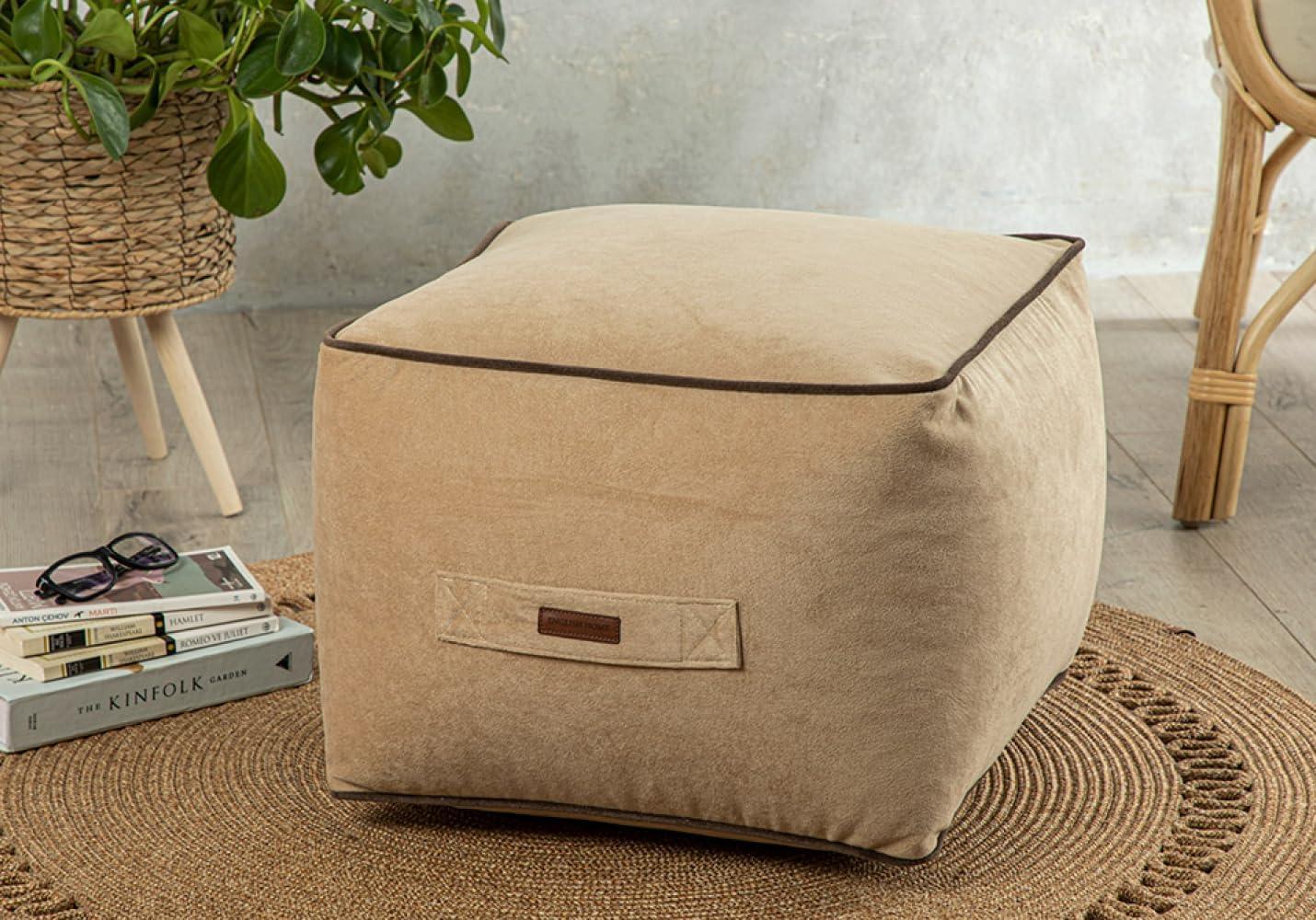 ENGLISH HOME Pouf Hocker | Quadratisch Sitzpouf | Hochwertiger Sitzhocker | Pflegeleichter Sitzpuff | Puff Hocker für Wohnzimmer, Schlafzimmer | Casha, 45 x 45 cm, Beige Bild 1