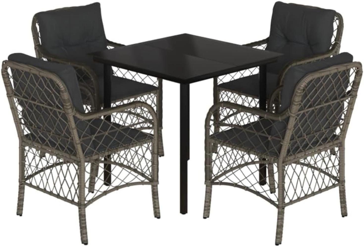vidaXL 5-tlg. Garten-Essgruppe mit Kissen Grau Poly Rattan 3212132 Bild 1