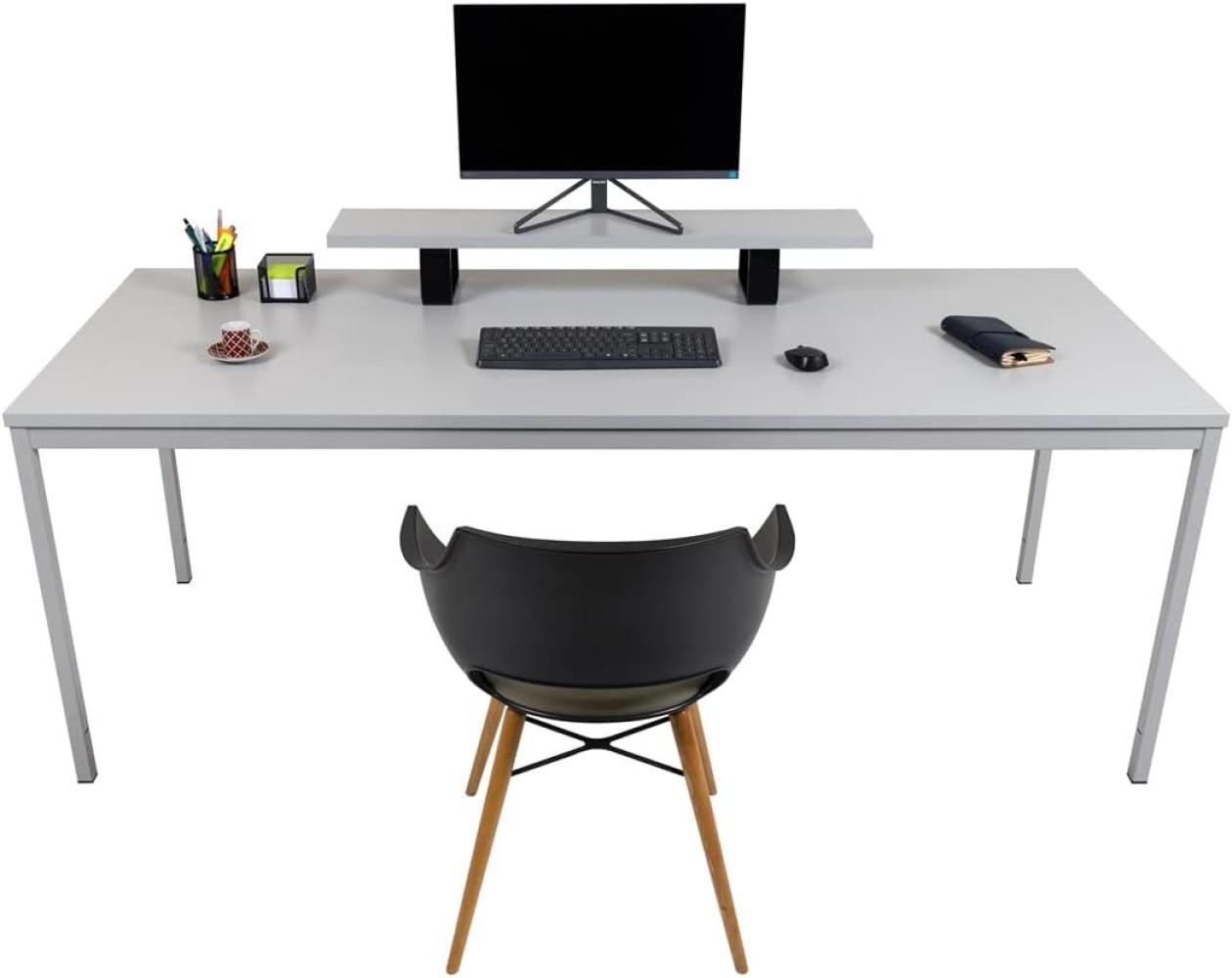 Furni24 Rechteckiger Universaltisch mit laminierter Platte, Metallgestell und verstellbaren Füßen, ideal im Homeoffice als Schreibtisch, Konferenztisch, Computertisch, Esstisch - Grau 200x80x75 cm Bild 1