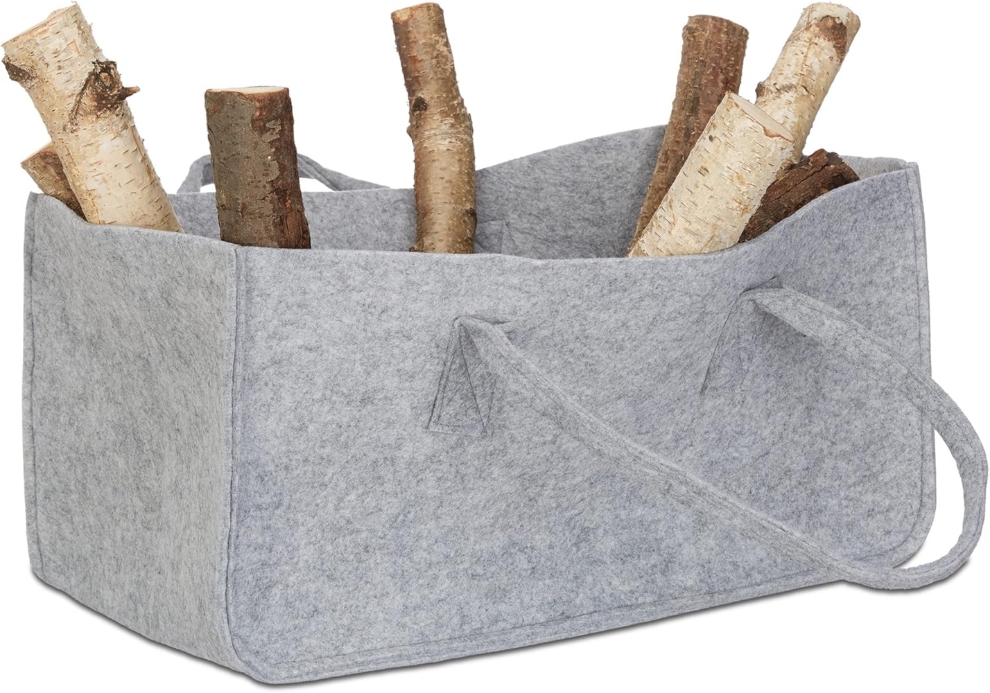 relaxdays Holztragetasche Kaminholztasche aus Filz, Grau Bild 1