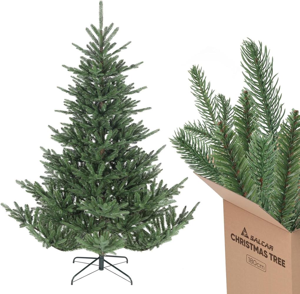 Salcar Künstlicher Weihnachtsbaum Weihnachtsbaum Künstlich Tannenbaum mit naturgetreuen Spritzguss PE, Edeltanne, 180 cm mit 1204 PE-Zweigen und 398 PVC-Zweigen Bild 1