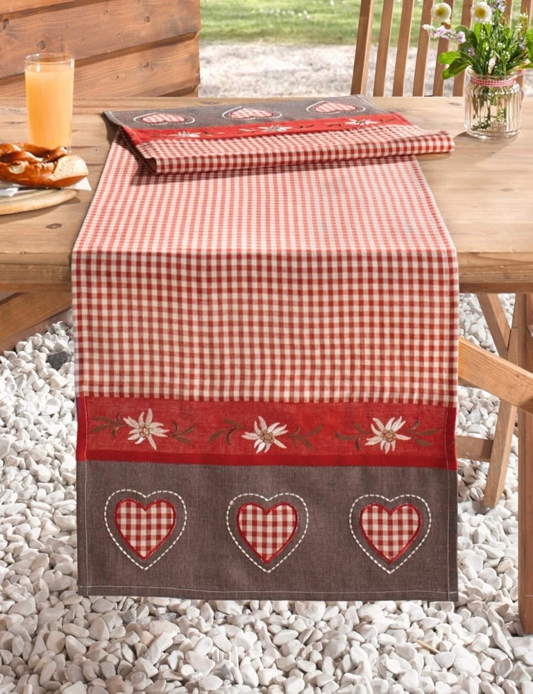 Tischläufer "Alpenglück" 40x150 cm, bestickt mit Edelweiß Motiv Bild 1