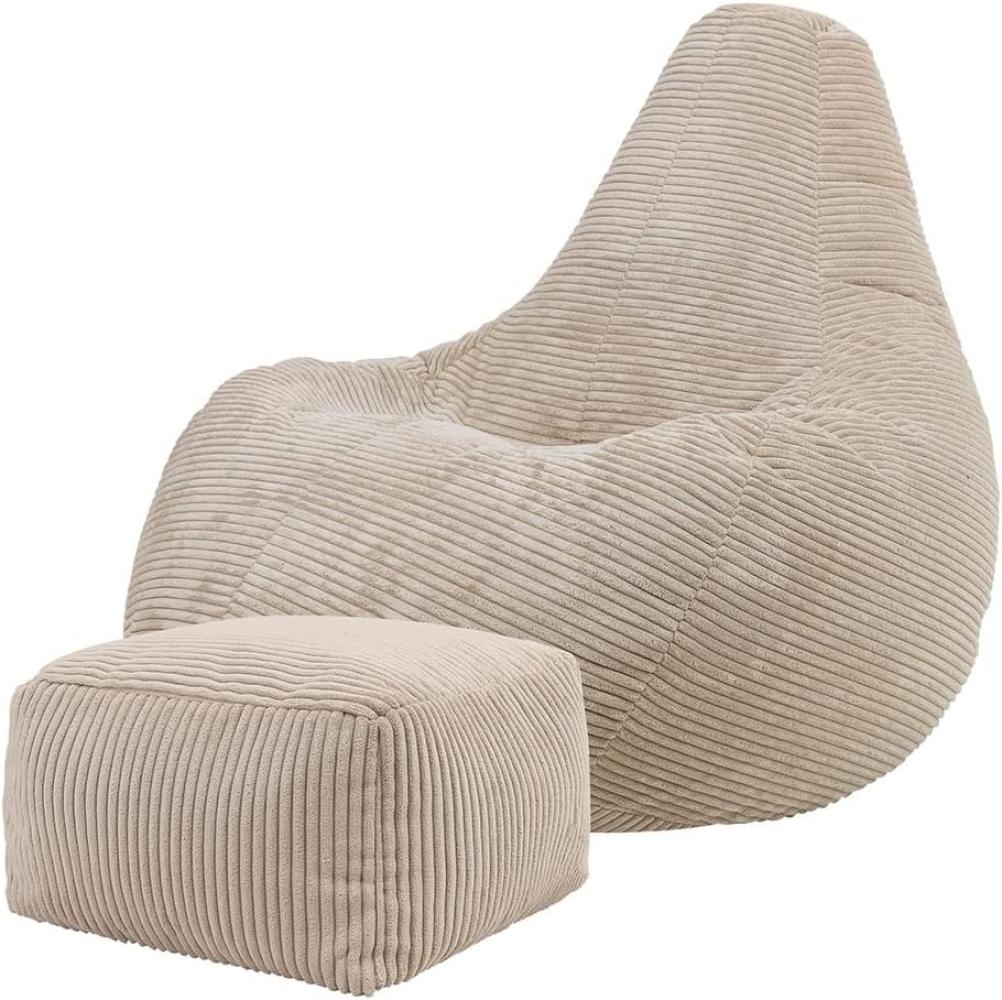 Icon Sitzsack „Dalton“ mit Hocker, Beige, Cord, Groß, Sitzsäcke für das Wohnzimmer, Schlafzimmer, Sitzsack-Sessel für Erwachsene Bild 1