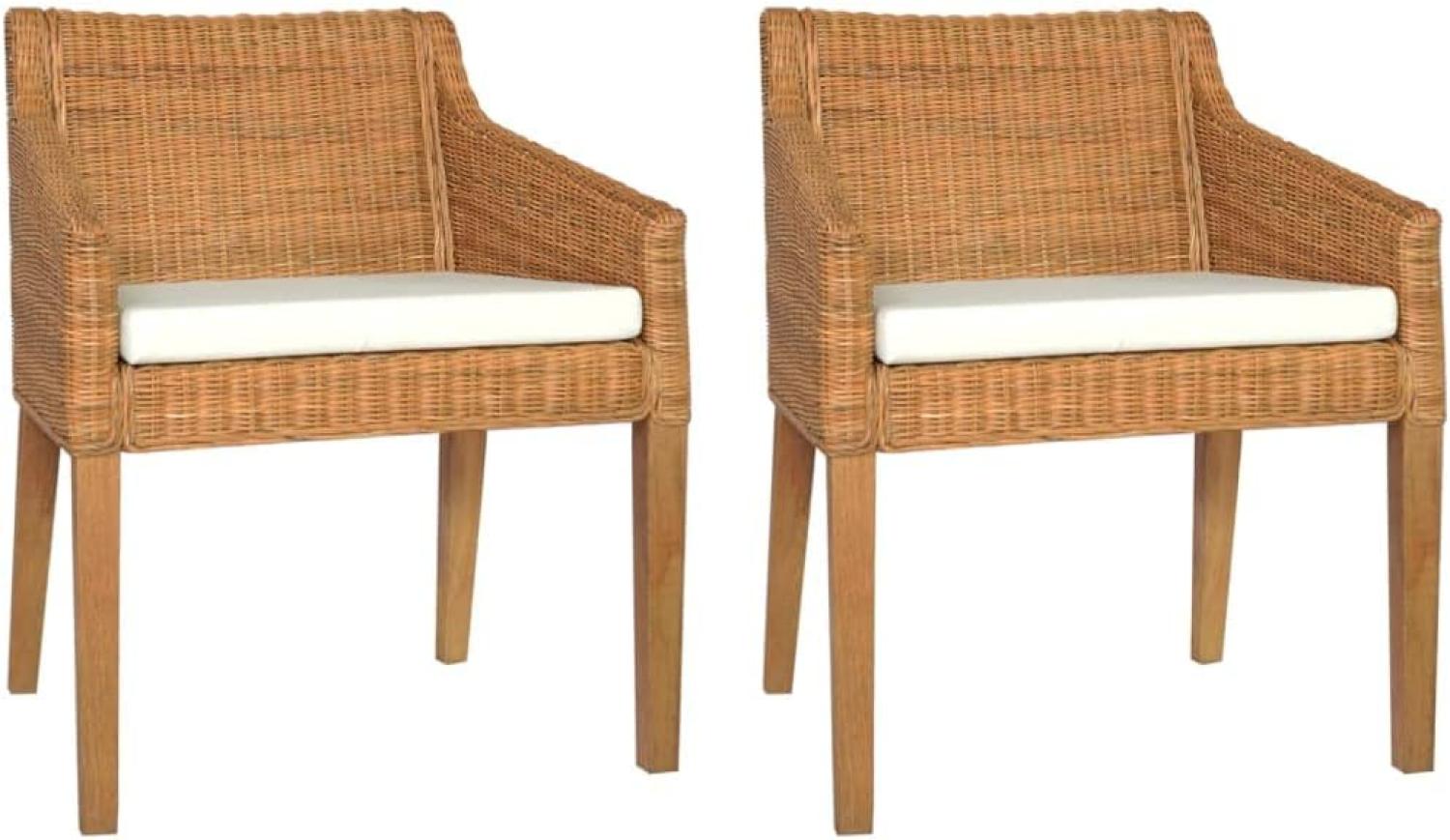 vidaXL Esszimmerstühle mit Kissen 2 Stk. Hellbraun Natur Rattan [325495] Bild 1