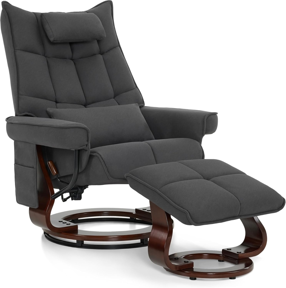 M MCombo Relaxsessel mit Hocker, Drehbare Fernsehsessel mit Liegefunktion, Moderner TV-Sessel Stuhl für Wohnzimmer, mit Kissen & Seitentasche, Mikrofaser-Stoff, 9076 (Dunkelgrau) Bild 1