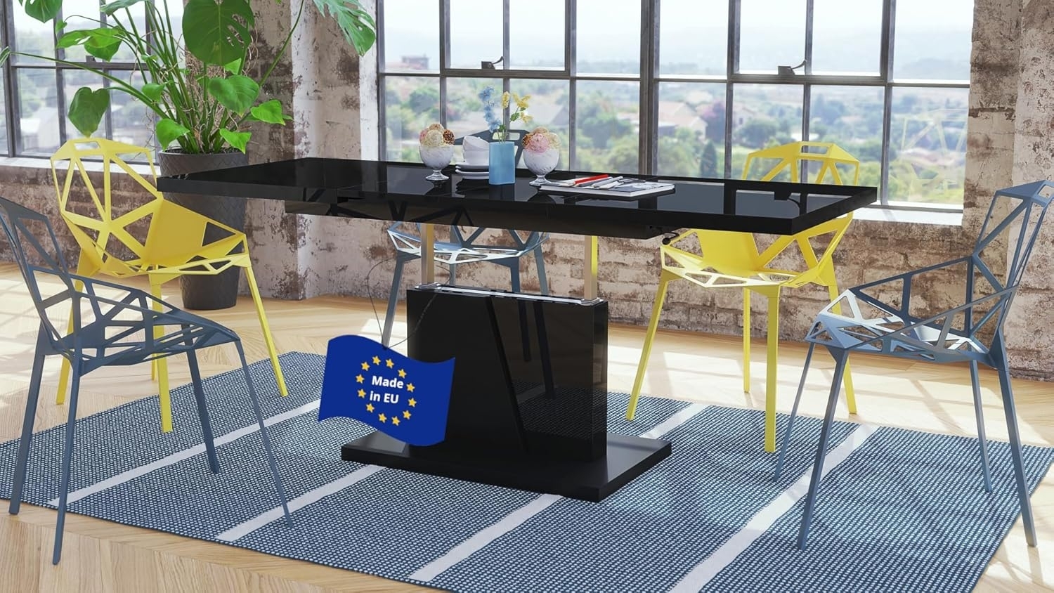 Mazzoni Couchtisch Grand Noir Schwarz Hochglanz Schwarz matt höhenverstellbar ausziehbar, Funktionstisch, Wohnzimmertisch, Tisch, Esstisch, Sofatisch Bild 1