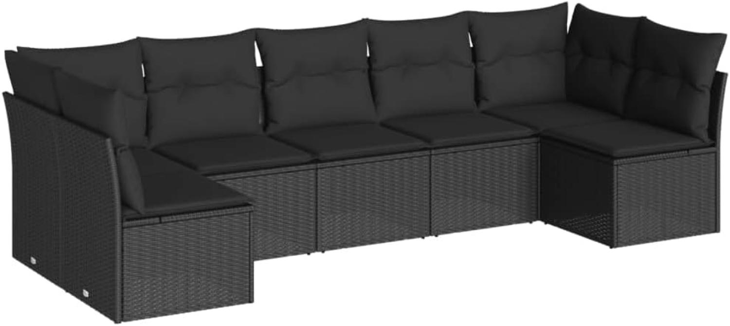 vidaXL 7-tlg. Garten-Sofagarnitur mit Kissen Schwarz Poly Rattan 3217425 Bild 1