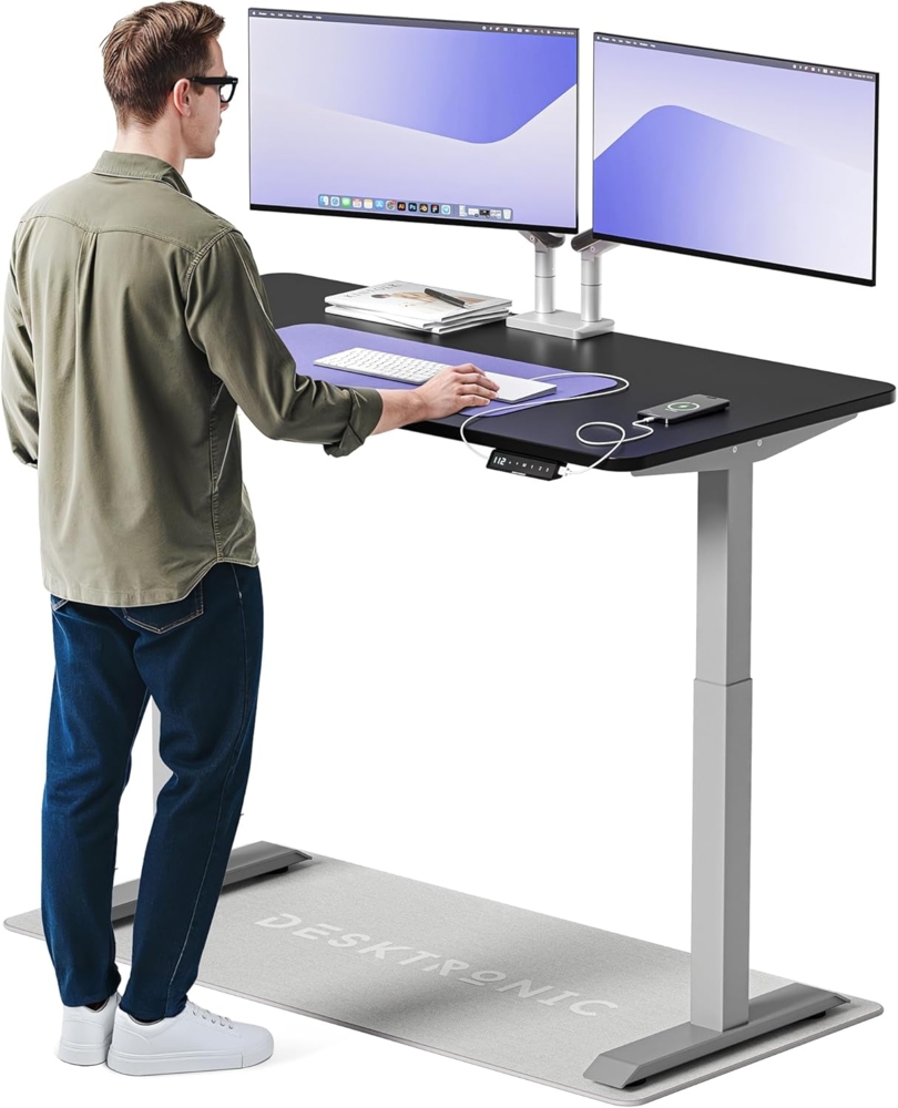 Desktronic Höhenverstellbarer Schreibtisch Elektrisch - Bequem und Schmerzfrei von Zuhause Arbeiten – Schreibtisch Höhenverstellbar Elektrisch (Graues Gestell + 140x70 Schwarze Tischplatte) Bild 1