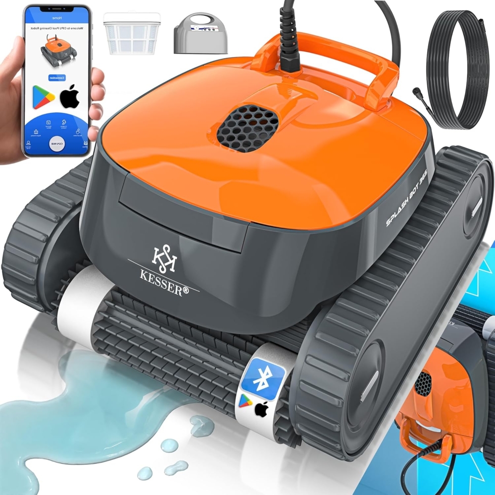 KESSER® Poolroboter für Boden und Wand | Poolsauger bis 100m² Pools & eine leistungsstarke Reinigung | Poolreiniger vollautomatisch mit App-Funktion und Kontrollmodul | Klettermechanismus Anthrazit / Orange, 72 m² Bild 1