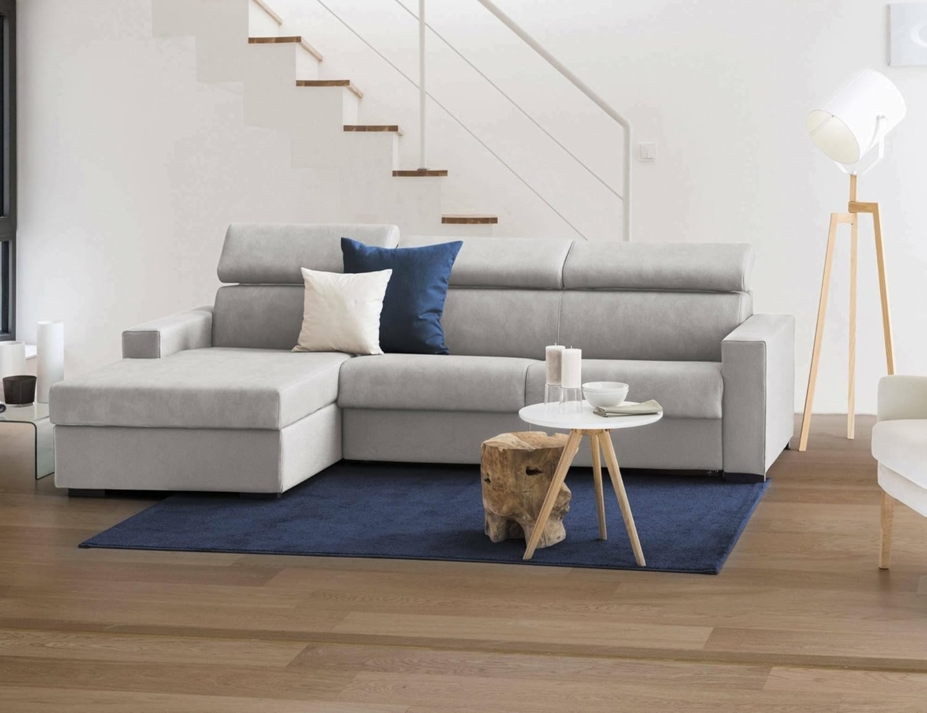 Talamo Italia - Schlafsofa mit Halbinsel Alda, Sofa mit Sinistra-Stauraum-Halbinsel, Standardarmlehnen, 100 % Made in Italy, 280 x 95 x 85 cm, Grau Bild 1