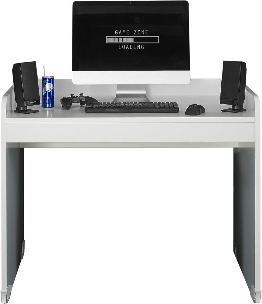 Stella Trading Kellon Gamingdesk weiß - Gamingschreibtisch Computertisch rollbar, Jugendzimmerschreibtisch 104 x 84,5 x72 cm Bild 1