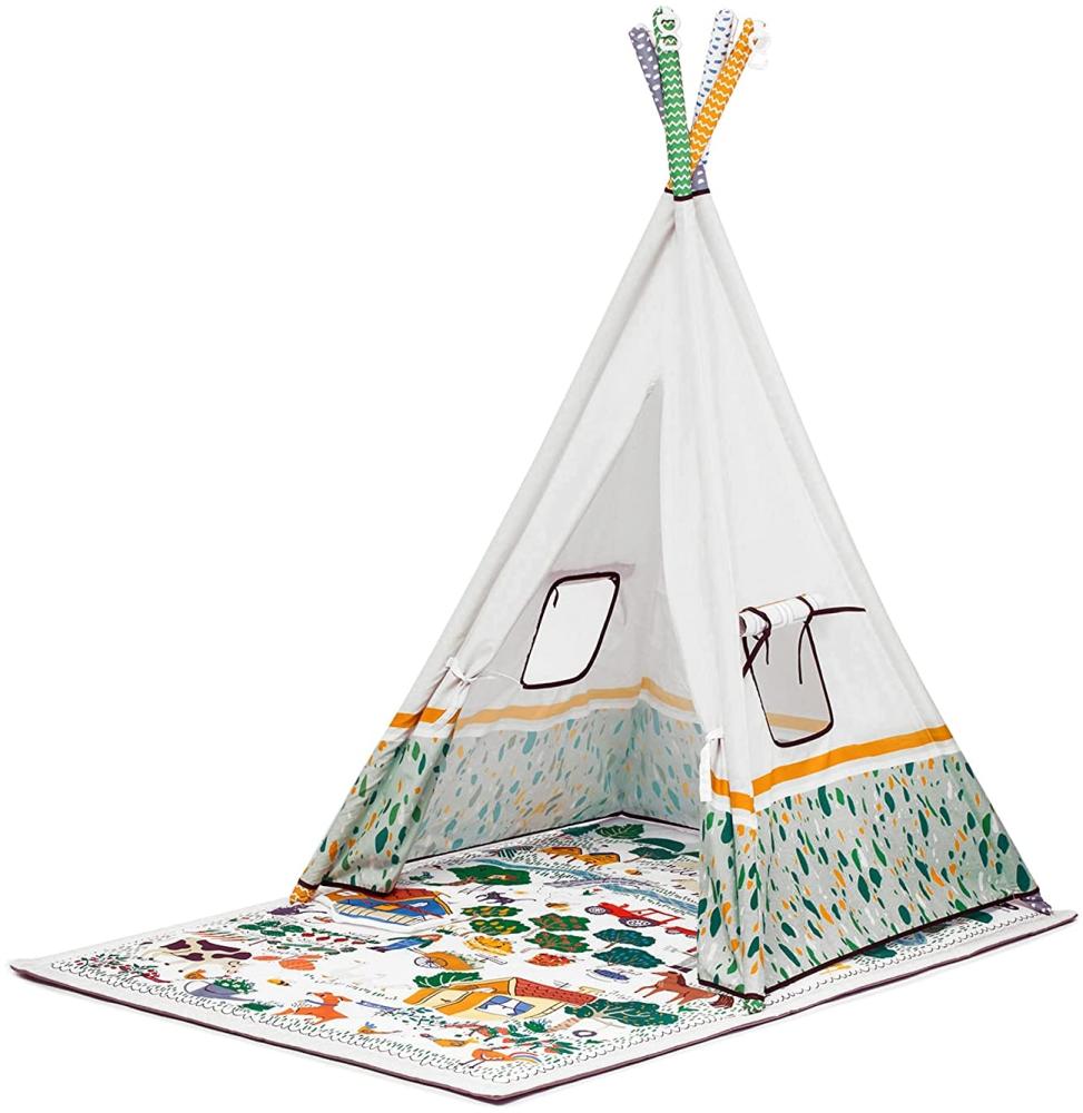 Kinderkraft Spielmatte 3in1 Little Gardener, Tipi Zelt, Lernmatte, Erlebnismatte, Spieldecke, verstellbaren Spielbogen mit Spielsachen, von Geburt, Mehrfarbig, Multi Bild 1