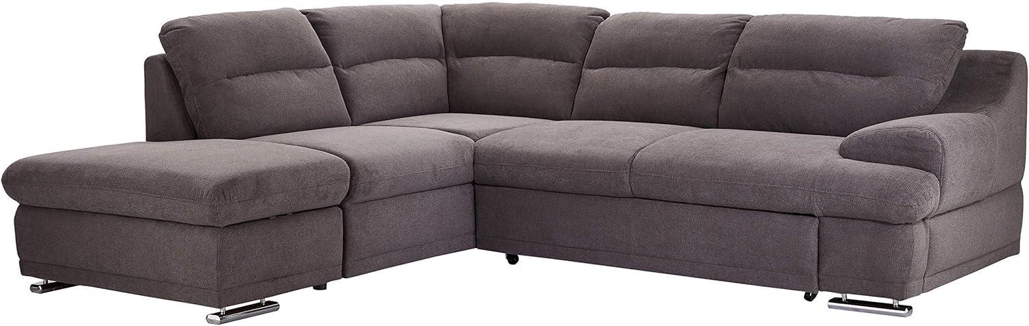 Mivano Ecksofa Coast / Große Schlafcouch in L-Form mit Ottomane links, Inkl. Bettfunktion und Stauraum, 264 x 88 x 217, Mikrofaser: grau Bild 1