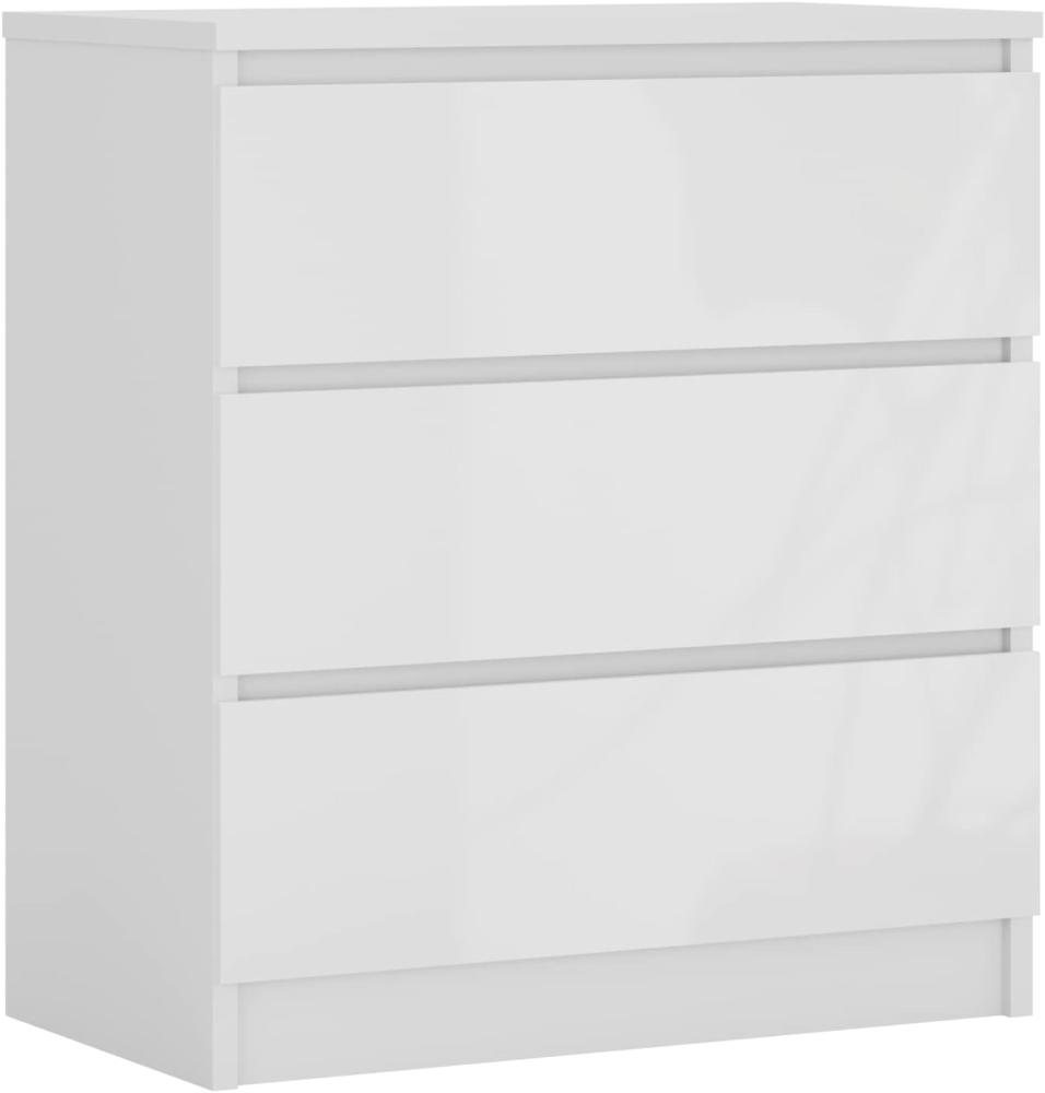 Kommode mit 3 Schubladen, Farbe: Weiss Matt/Weiss Glanz, H: 79 cm, B: 70 cm, T: 39 cm. Schrank für Wohnzimmer, Büro, Schlafzimmer Bild 1