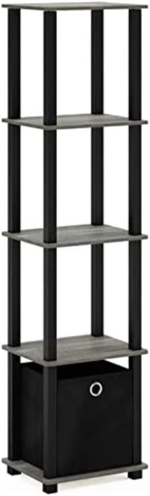 Furinno TNT No Tools 5-Tier-Display Deko-Regal mit einem Abfalleimer, französische Eiche Grau/Schwarz/Schwarz Bild 1