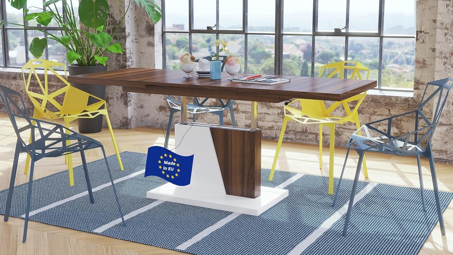 Mazzoni Design Couchtisch Tisch Grand Noir stufenlos höhenverstellbar ausziehbar 120 bis 180cm Esstisch (Nussbaum/Weiß matt) Bild 1